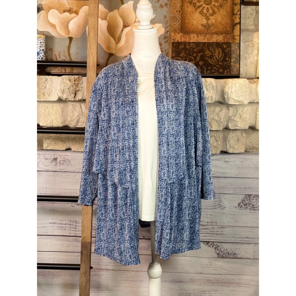 Chicos Easywear Blue White Open Cardigan and Cotton Tee 2 Piece Set XL Size 3